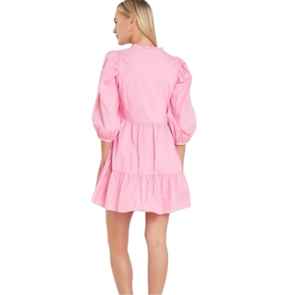 English Factory Front Zip 3/4 Sleeve Mini Dress Size M In Bubble Gum Pink - Picture 4 of 12